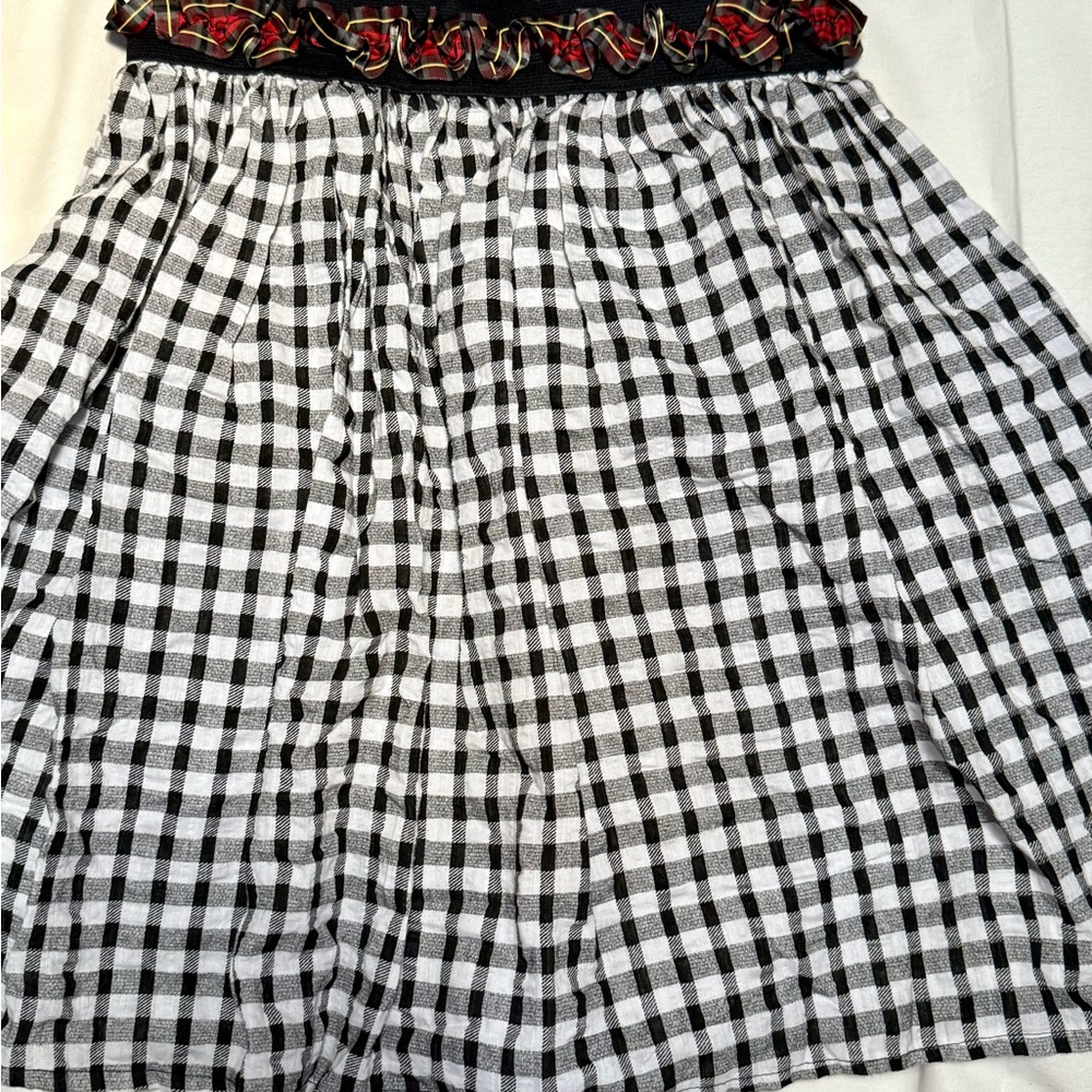 Vtg Judy Knapp California Gingham Skirt Ruffle Waist Black & White Plaid USA